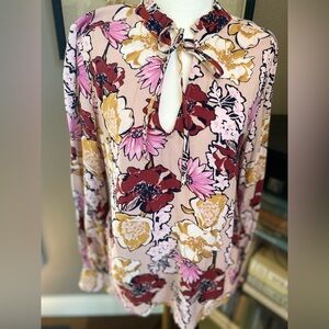 HINGE Nordstrom Floral Pop Long Sleeve Blouse With Tie Neck